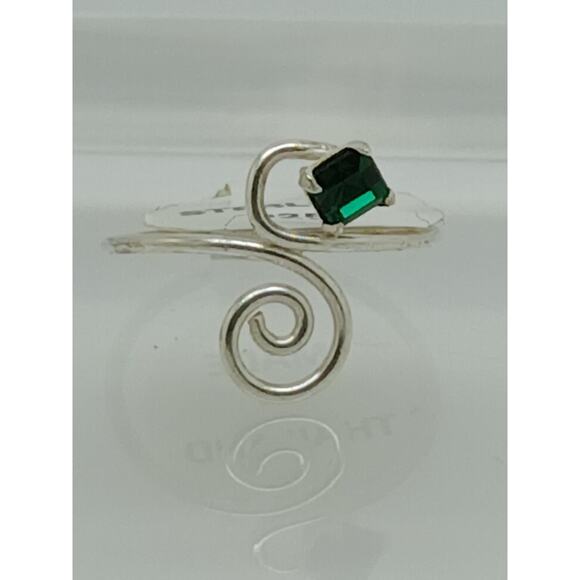 Sterling Silver Sexy Emerald Green Crystal Rhinestone Toe Ring - Adjustable Size - Picture 5 of 9
